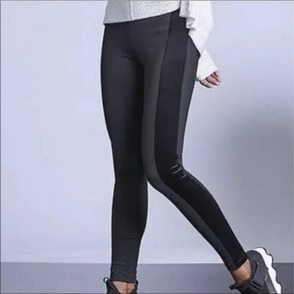 Athleta Women's Metro Black Tuxedo Tux Velvet Side Stripe Leggings Size S - Picture 1 of 5